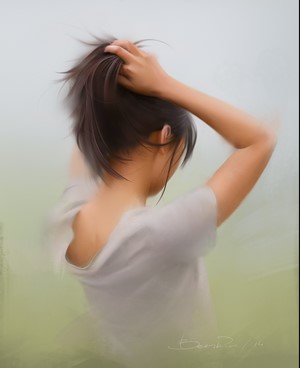 Woman with Ponytail Tying Hair by Ilya Benkin