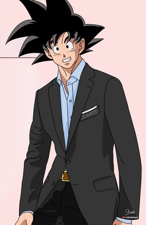 Son Goku from Dragon Ball in a suit