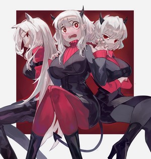 Malina, Modeus, and Cerberus from Helltaker