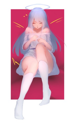 MX Shimmer Blue Hair Anime Girl Sitting