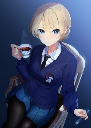 Darjeeling from Girls und Panzer holding a cup