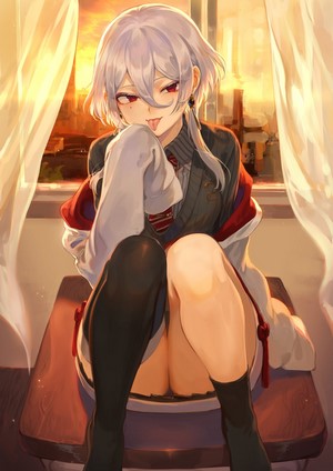 Anime girl with silver hair and red eyes