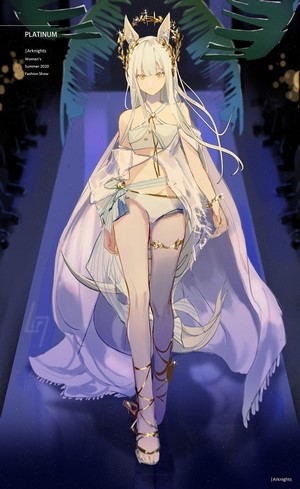 Platinum from Arknights on a fashion show runway