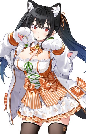 Anime cat girl with orange and white dress