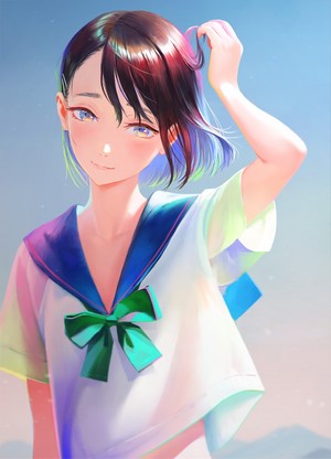 Girl with short hair in a sailor uniform
