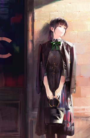 Girl in dress and jacket holding a purse