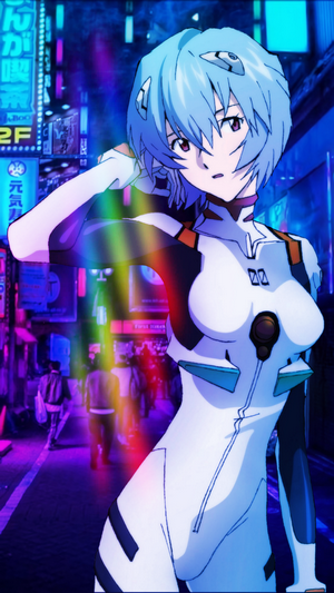 Rei Ayanami from Neon Genesis Evangelion in a city
