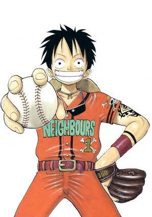 Monkey D. Luffy from One Piece holding a baseball