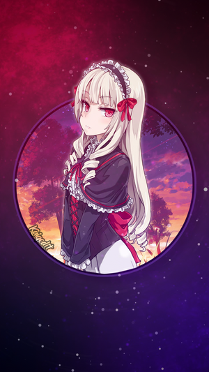 Anime girl with white hair and red eyes in a maid outfit