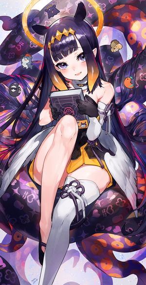 Ninomae Ina from Hololive holding a book with tentacles