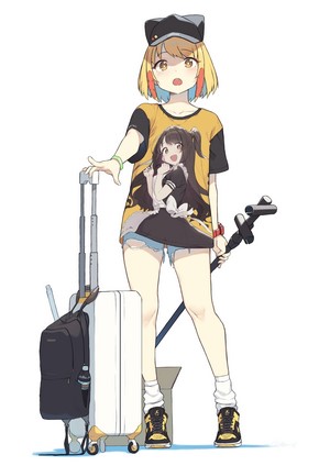 Anime girl with suitcase and staff