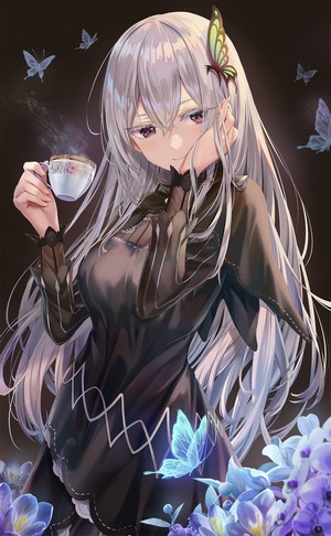Echidna with Silver Hair and Butterflies