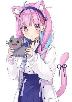 Minato Aqua cat girl holding a plush cat