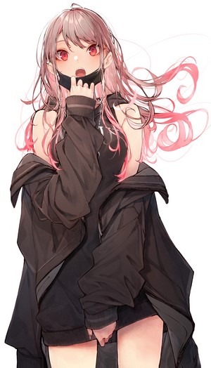 Anime girl with pink and silver hair wearing a mask