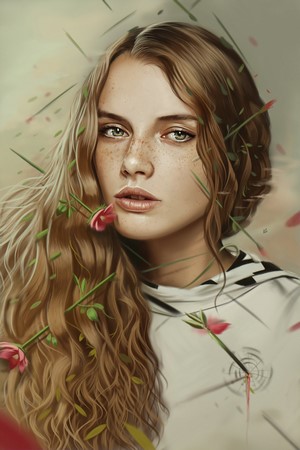 Portrait of a young woman with flowers and arrows