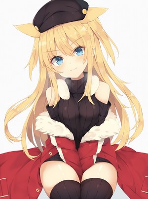 Cat girl with blonde hair wearing a coat and hat