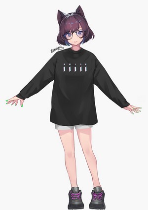 Anime girl with cat ears and glasses