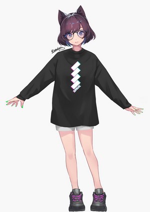 Anime girl with cat ears and glasses
