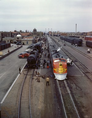 Santa Fe Diesel Locomotive Refueling at Rail Yard