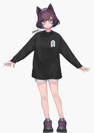 Anime girl with cat ears and glasses