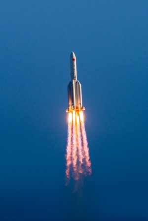 CZ-5 Rocket Launching with Fiery Thrusters