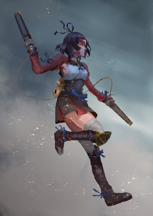 Mumei from Koutetsujou no Kabaneri holding guns