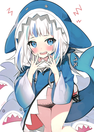 Gawr Gura from Hololive wearing a shark hoodie