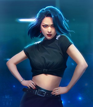 Ryujin from ITZY artwork with blue hair