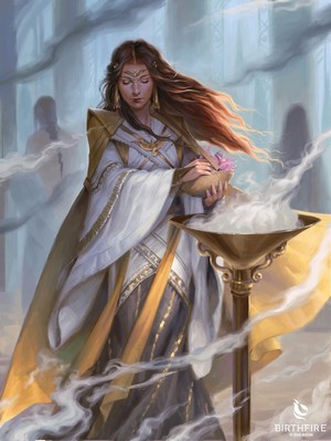 Fantasy woman performing a ritual with incense