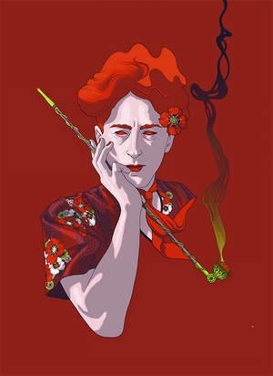 Woman with pipe and flower in hair by Nicolás Rosenfeld