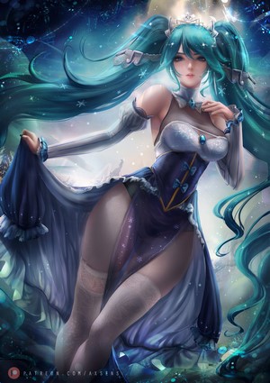 Sona from League of Legends in a blue dress