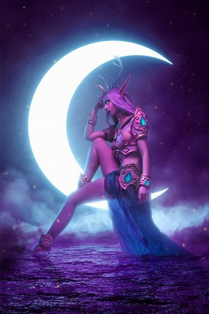 Fantasy Girl Sitting on Crescent Moon