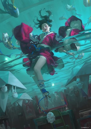 Fantasy girl underwater with fish by Zeen Chin