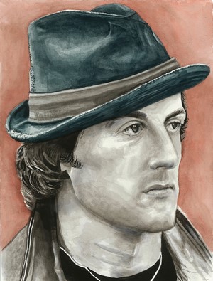 Sylvester Stallone as Rocky Balboa wearing a hat