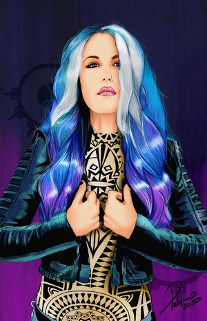 Alissa White-Gluz from Arch Enemy with blue hair