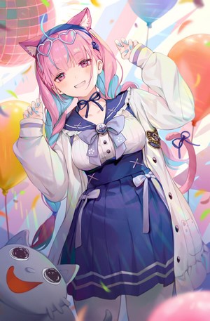Minato Aqua from Hololive with cat ears and pink hair
