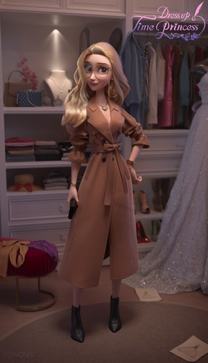 Woman in trench coat in a closet