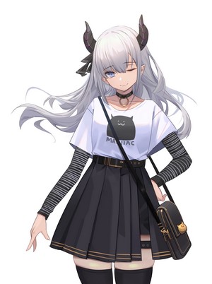 Anime girl with silver hair and horns