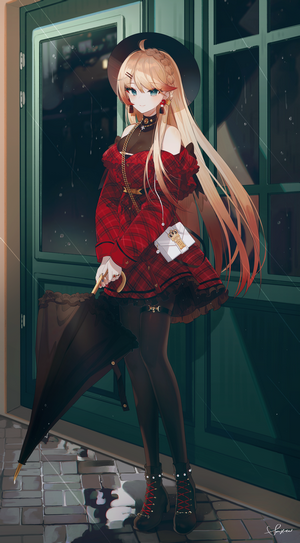 Howe from Azur Lane holding an umbrella