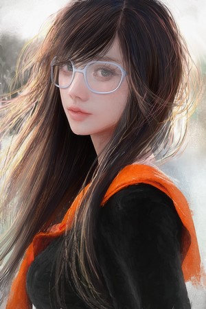 Artwork of a woman wearing glasses