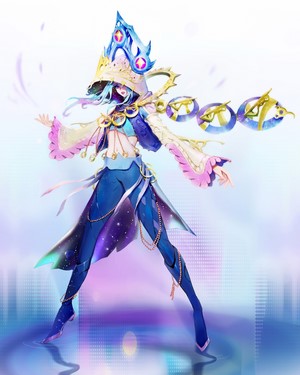Fantasy girl with blue hair and elaborate costume