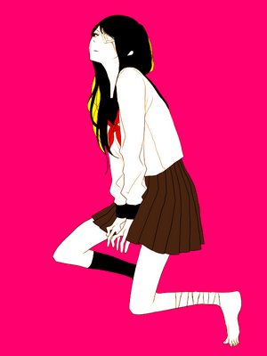 Anime girl in school uniform with bandages