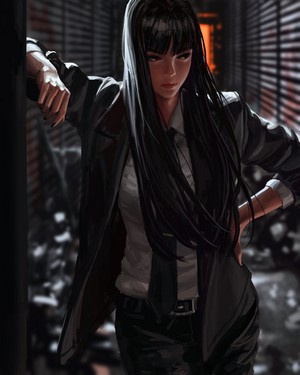 Woman in suit with black hair by GUWEIZ