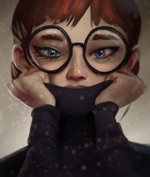 Artwork of a redhead woman with glasses