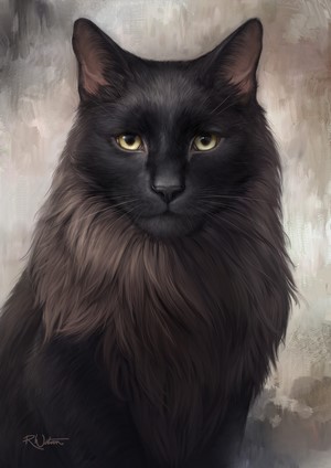 Digital art portrait of a black cat