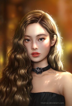 Jennie from BLACKPINK portrait with long wavy hair