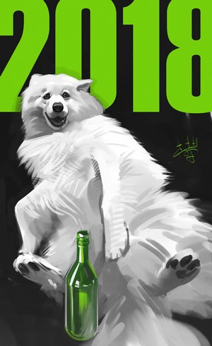 2018 New Year's Eve dog with bottle