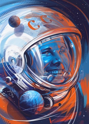 Yuri Gagarin in a Soviet-era spacesuit