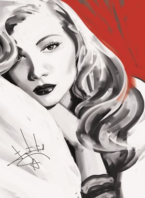 Monochrome portrait of a woman with wavy hair