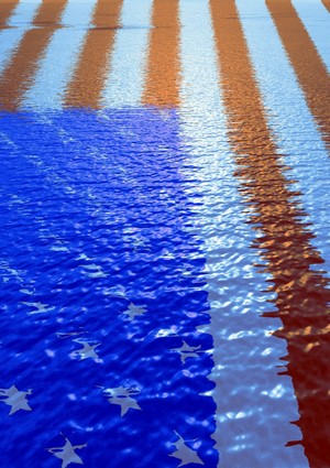 American Flag Reflected in Water